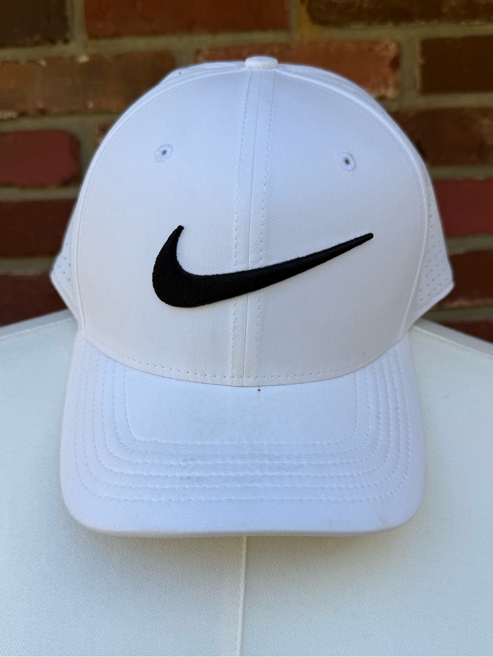 Nike White Cap with Black Swoosh - Men's Hat- Golf Hat